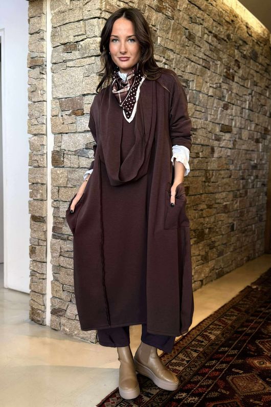 Sola Smart Tech Cowl Cocoon Dress Chocolate